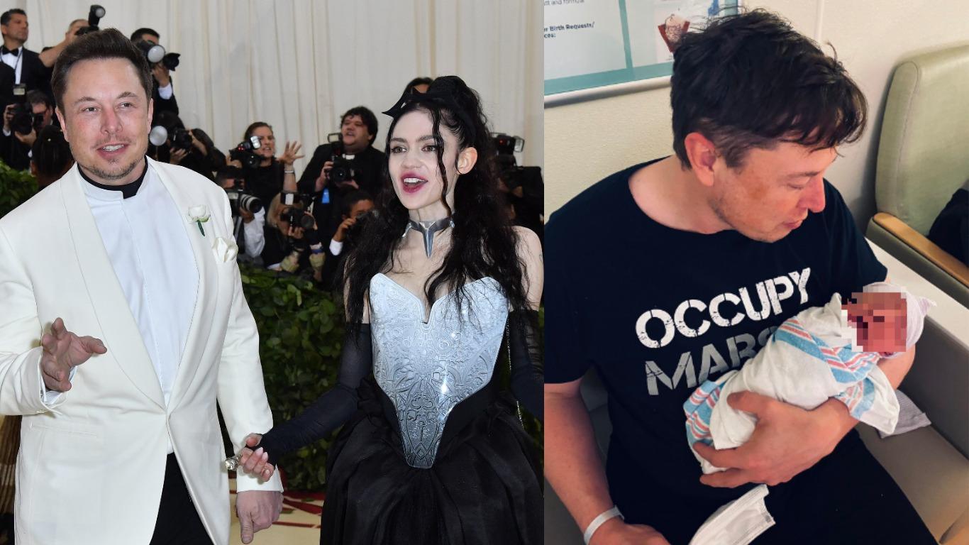 El CEO de Tesla, Elon Musk, y su pareja, la cantante Grimes, son padres de un bebé recién nacido llamado X Æ A-12. Foto: AFP y Twitter