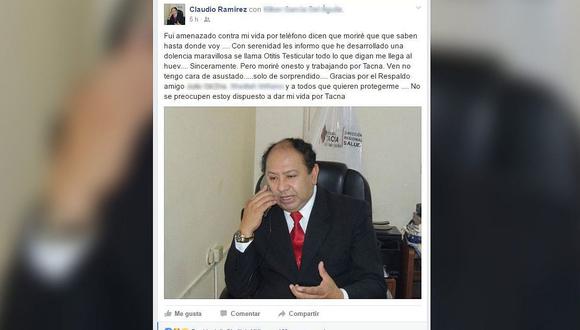 Llamadas de amenazas también alcanzaron a director regional de Salud en Tacna