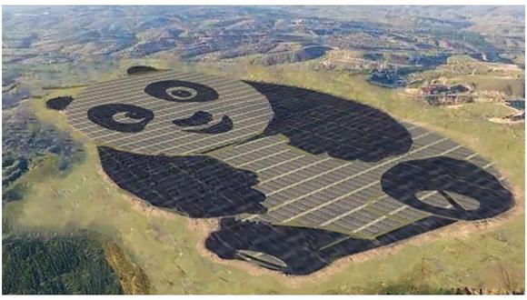 China construyó planta de energía solar con forma de oso panda 