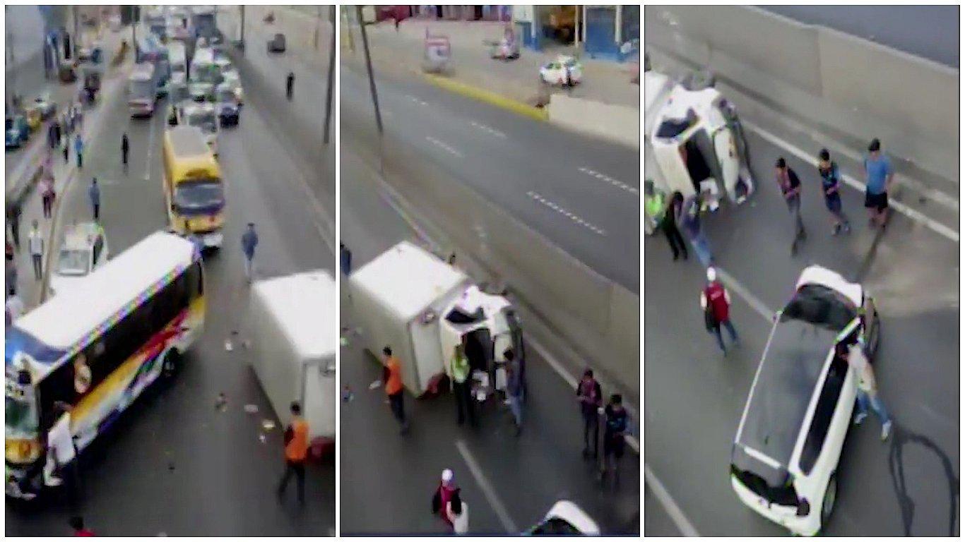 Los Olivos: Reportan triple accidente de tránsito en la Panamericana Norte (VIDEO)