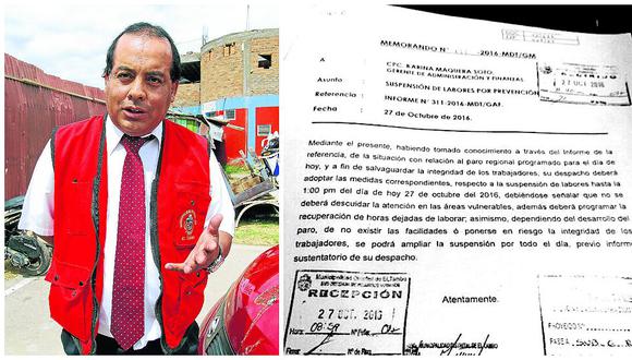 ​Gerente ordena día libre en municipalidad de El Tambo por paro contra gobernador regional