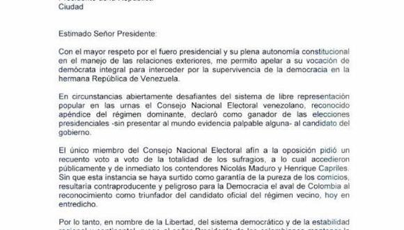 Ex presidente pidió a Colombia no reconocer elección de Maduro