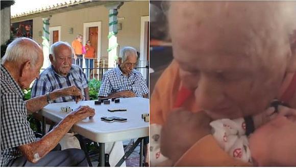 Abrazo de bisabuelo a bebé conmueve a cibernautas