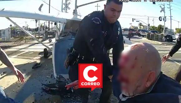 Un video viral muestra cómo se produjo el rescate del piloto de una avioneta que se estrelló en un paso a nivel antes de la inminente llegada del tren. | Crédito: @LAPDHQ / Twitter
