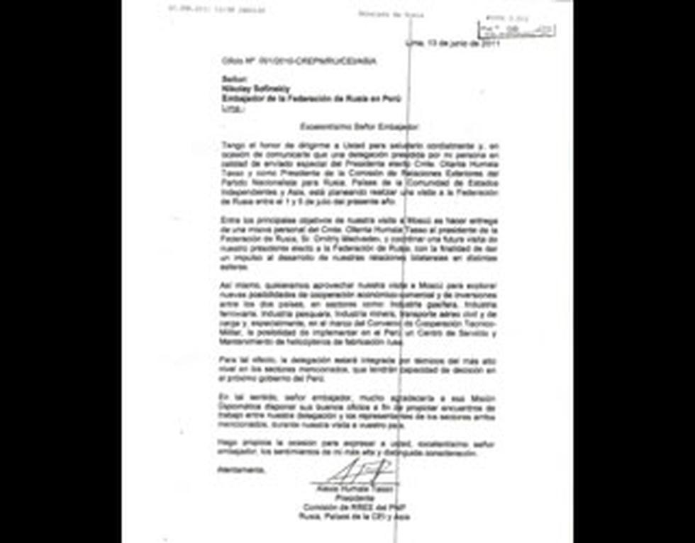 Alexis Humala se presentó en Rusia como enviado especial del presidente