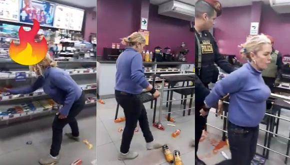Mujer realizó destrozos en minimarket porque no tenía dinero para comprar bebida alcohólica (VIDEO)