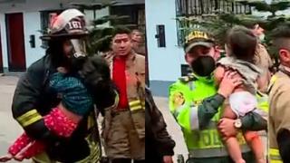 SMP: dos niños son rescatados entre el intenso fuego de incendio por bombero y policía (VIDEO)