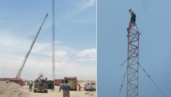 Hombre en estado de ebriedad subió a lo alto de una antena de 96 m y corrió peligro de caer