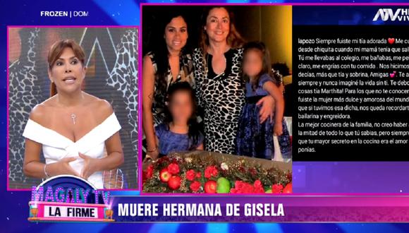Magaly Medina dedica sentidas palabras a Gisela Valcárcel por la muerte de su hermana. (Foto: Captura ATV)