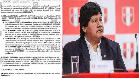 Poder Judicial declaró fundada medida cautelar presentada por Edwin Oviedo