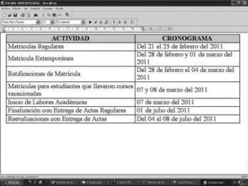 Cronograma de actividades académicas para el II semestre