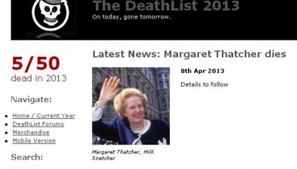 Portal web predijo muerte de Margaret Thatcher