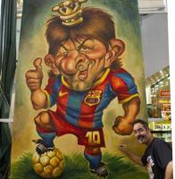 Pintan en Barcelona la caricatura más grande de Leo Messi