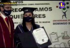 Bolivia: mujer rompe fuente en ceremonia de graduación de su universidad (VIDEO)