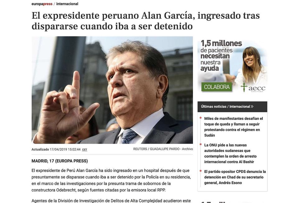 Así informa la prensa internacional sobre el estado de Alan García tras dispararse (FOTOS)