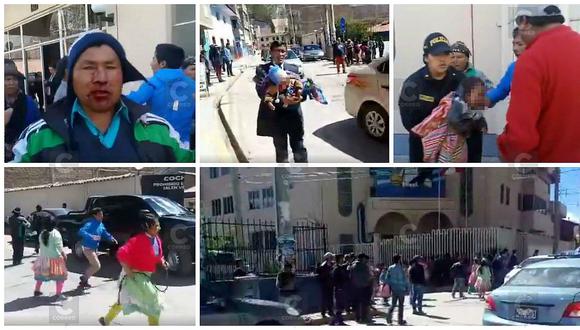Mujeres abandonan a sus hijos para librar batalla campal en Corte de Huancavelica (VIDEO)