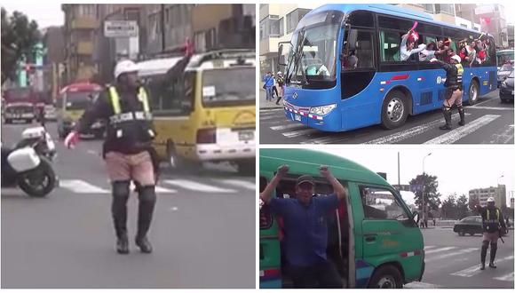 Selección peruana: Policía detiene el tránsito para alentar a la 'Blanquirroja' (VIDEO)
