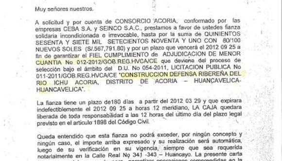 Carta fianza falsa en obra de 5 millones