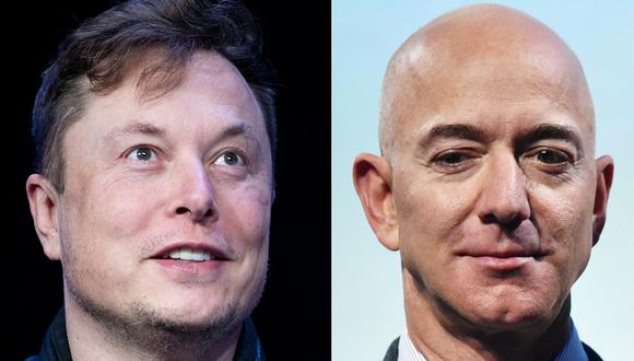 Elon Musk y Jeff Bezos compiten por título del hombre más acaudalado del mundo. (Foto:  Brendan Smialowski y MANDEL NGAN / AFP)