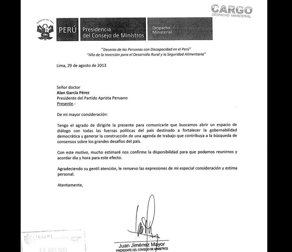Lee las cartas que envió el premier a Alan García y Keiko Fujimori invitándolos al diálogo