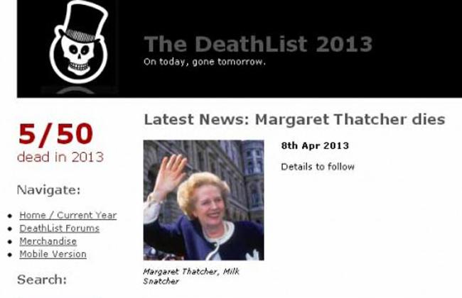 Portal web predijo muerte de Margaret Thatcher