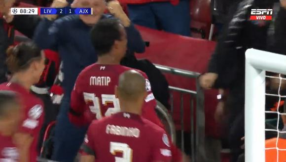 Joel Matip anotó el agónico gol del triunfo de Liverpool ante Ajax. (Foto: Captura ESPN)