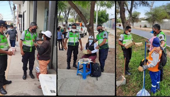 Los agentes hicieron un alto a sus labores diarias para agasajar a las diferentes mamitas que se encuentran trabajando en las diferentes calles de la ciudad de Piura y Castilla.