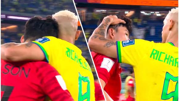 Richarlison consoló a Son Heung-Min tras el Brasil vs. Corea del Sur. (Foto: Captura/Composición)