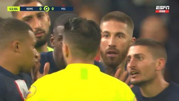 Sergio Ramos fue expulsado al minuto 41 del PSG vs. Reims. (Captura: ESPN)