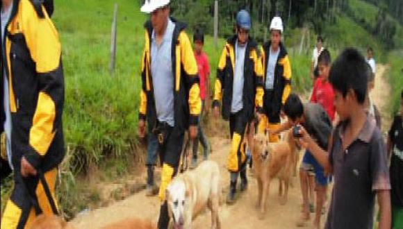 Perros de rescate buscan víctimas del aluvión en San Martín 