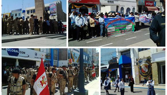 Tarateños llegan al centro cívico de Tacna luego de tres días de caminata