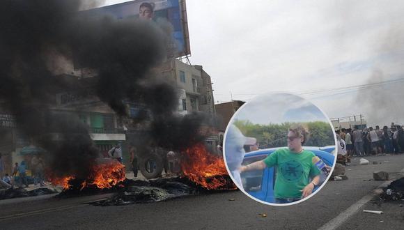 Manifestantes le pidieron que cante “Matarina” y el cantautor cedió. Al final, lo dejaron que siga con su rumbo a la ciudad de Trujillo. (Radio Ke Buena Virú)