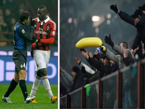Hinchas del Inter le muestran globos inflabes en forma de plátano a Balotelli