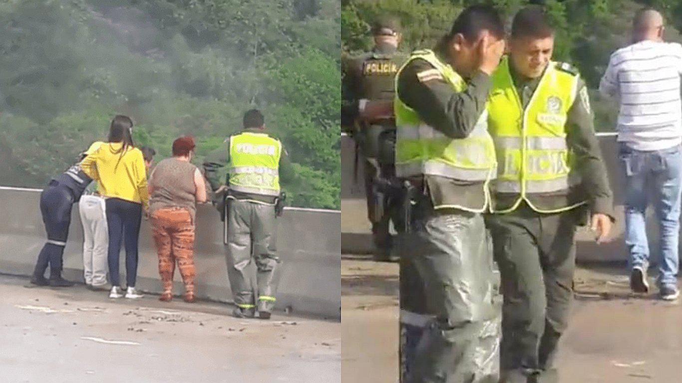 Mujer se lanza de un puente con su hijo en brazos (VIDEO)