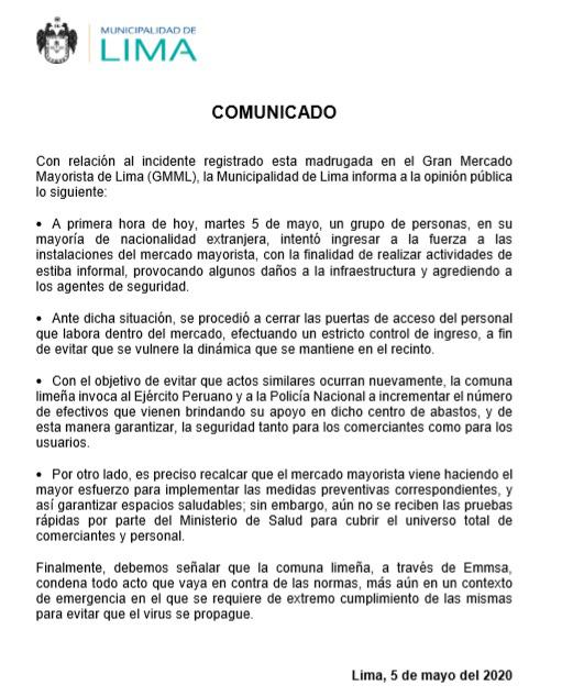 Comunicado Municipalidad de Lima