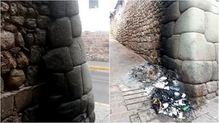 Inescrupulosos queman basura y dañan muro inca en Cusco (FOTOS)