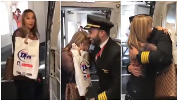 Mujer se sube a un avión y queda en shock al ver que su hijo es el piloto. (Fotos: YouTube)