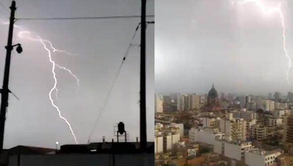 Esta madrugada la capital amaneció entre truenos y relámpagos. Una tormenta que se vio en Lima y Callao. (Foto: capturas de Twitter)