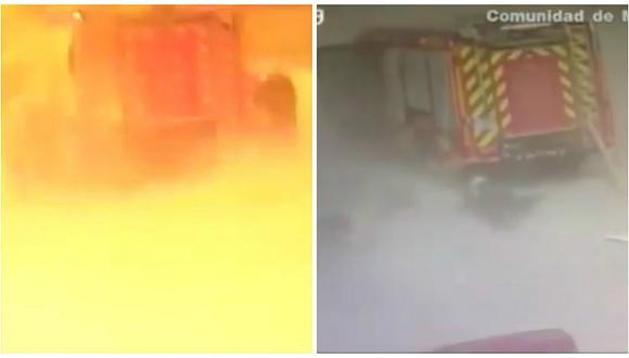 ¡Impactante! Potente explosión lanza por los aires a bomberos que combatían incendio [VIDEO]