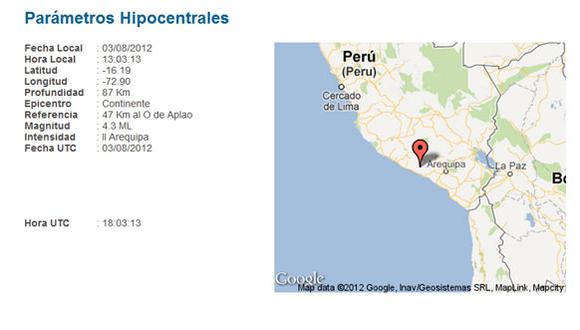 Arequipa soportó sismo de 4.3 grados