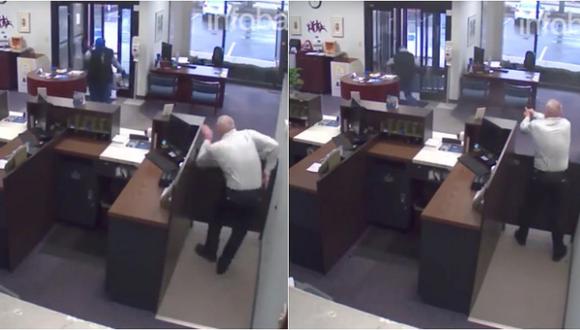 Intentó robar un banco pero no contó con la rapidez del guardia (VIDEO)