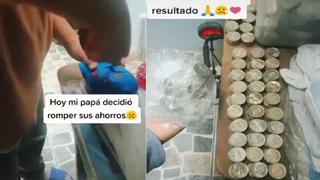 Padre de familia rompe su chanchito de ahorros y se ve obligado a usar su colección de monedas peruanas (VIDEOS)