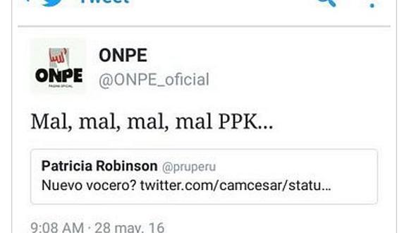 Twitter: ONPE emitió mensaje en contra de PPK 