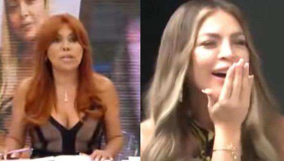 En la última edición de su programa en ATV, Magaly Medina mostró imágenes de la grabación de Sheyla con JB, donde se ve que la modelo se tapa la boca cuando ríe.