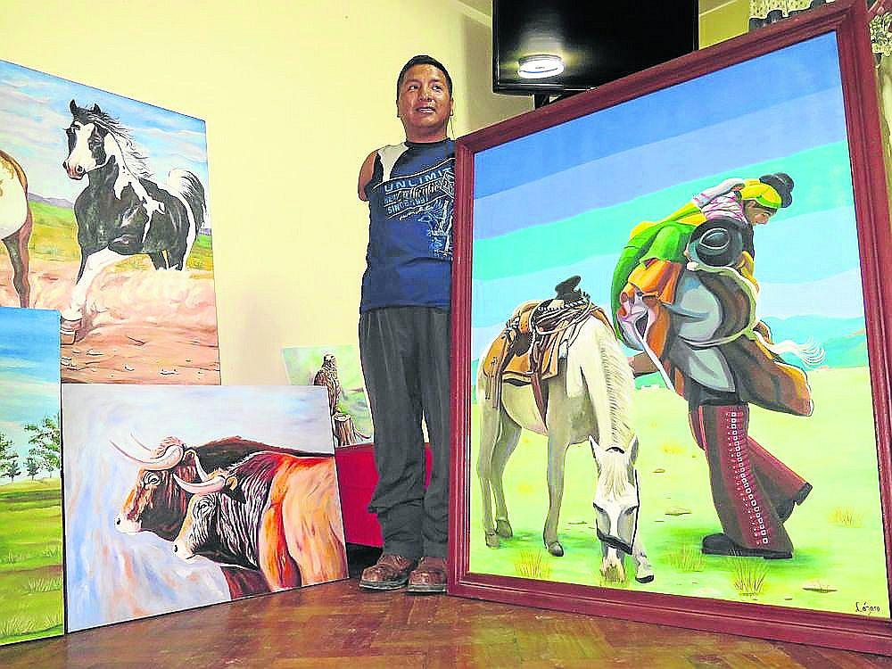Juliaca: Lázaro Néstor, el pintor de los "dientes de óleo" muestra de su talento