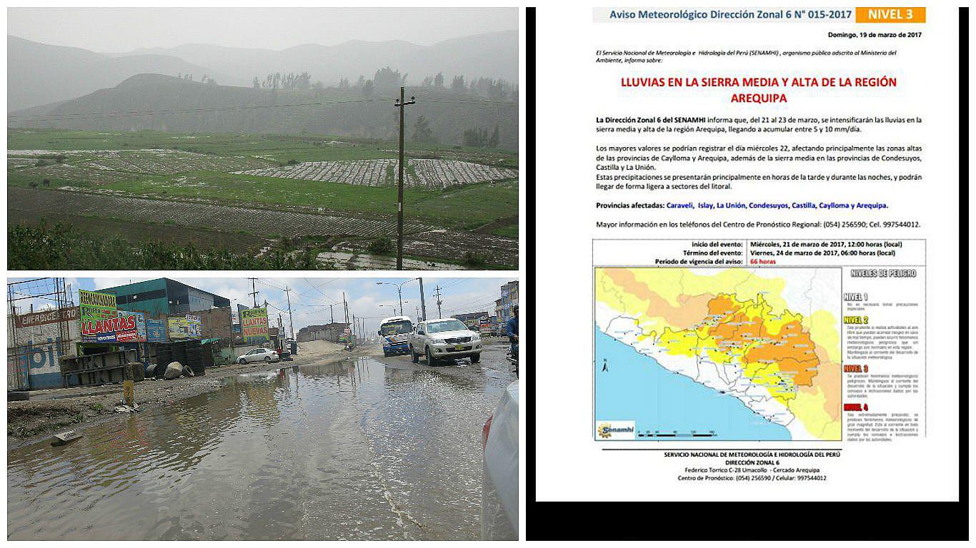 ¡Alerta! Senamhi anuncia intensa lluvia por tres días en Arequipa