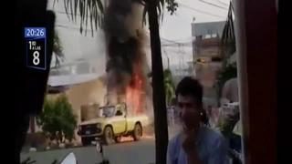 Camioneta con equipo de fumigación para dengue se incendia en medio de la pista en Tarapoto (VIDEO)