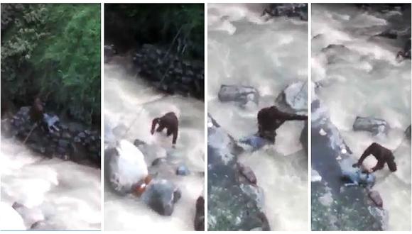 Huancayo: sereno arriesga la vida para salvar a un perro de las aguas del río  (VIDEO)