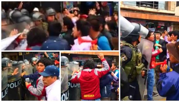 ​Estudiantes y docentes de la UNCP se enfrentan a la Policía durante protesta (VIDEO)