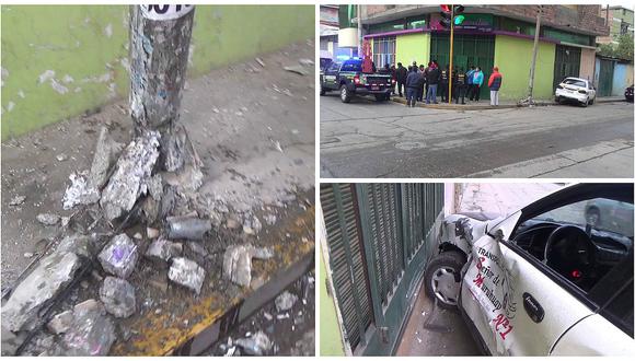 Combi choca con auto y este termina  impactando contra poste (VIDEO)